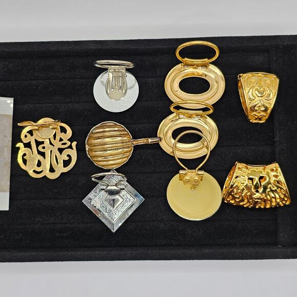 Vintage Costume Jewelry Accessory Scarf Clip Slide Bundle 9 Goldtone Silvertone - Picture 3 of 10